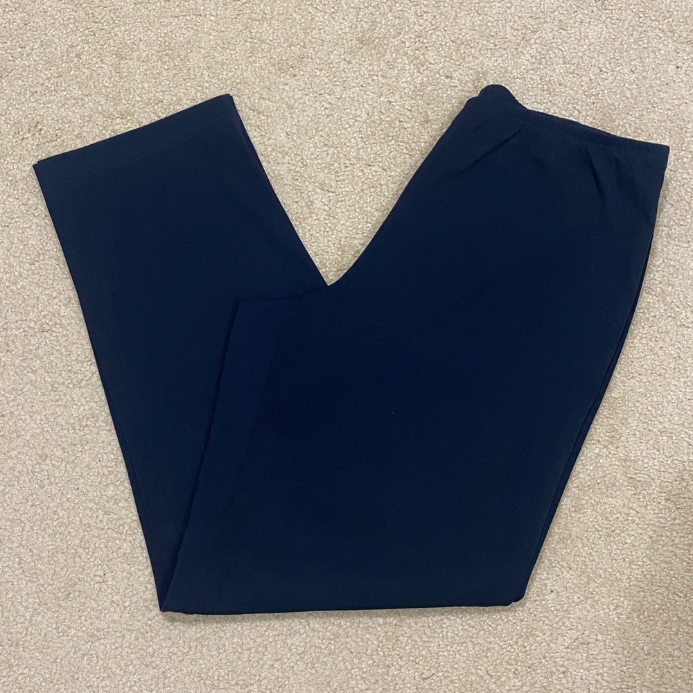 NWOT EILEEN FISHER Organic Cotton Cropped Pants w Side Zipper NAVY Size L